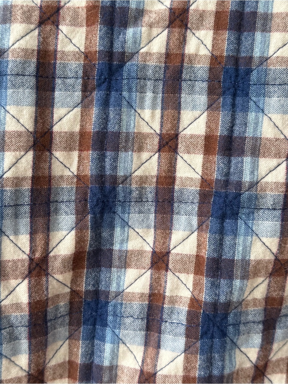 DOEN Sur Longline Jacket • Quilted Belleville Plaid in Navy, Brown & Cream - Picture 5 of 7